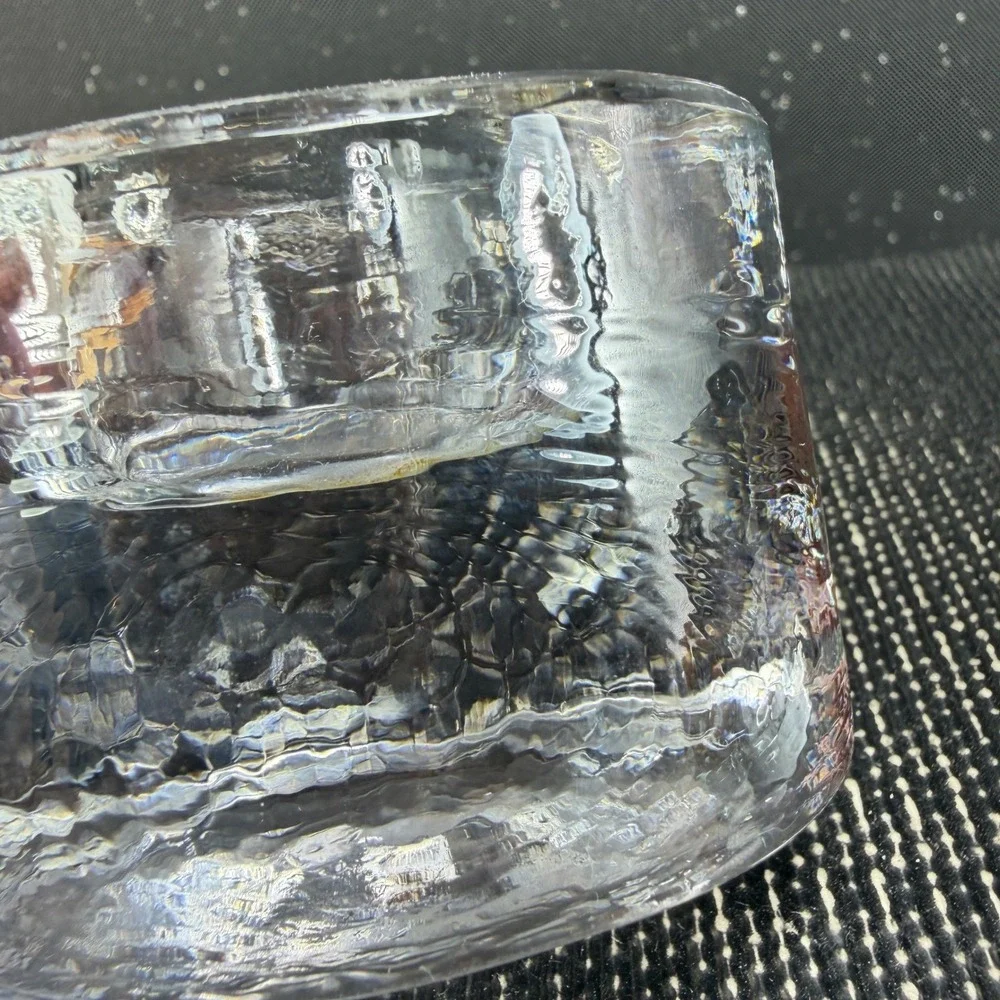 Sweden Textured Clear Ice Glass Votive Tealight Candle Holders Set of 2 Round